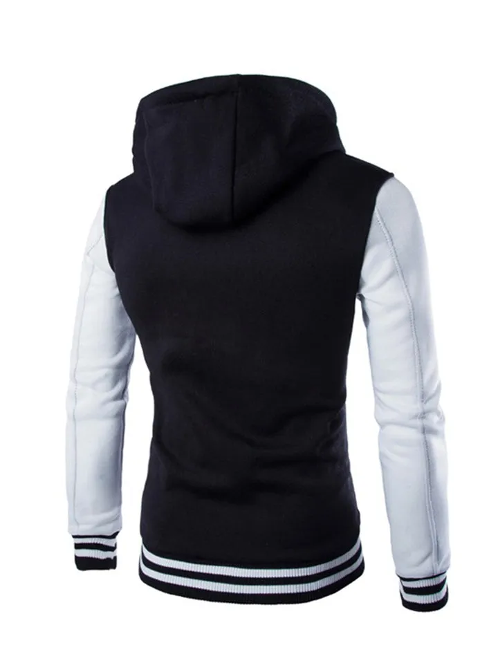 Men’s Slouchy Drawstring Hood Front Button Fastening Long Sleeve Sweatshirt