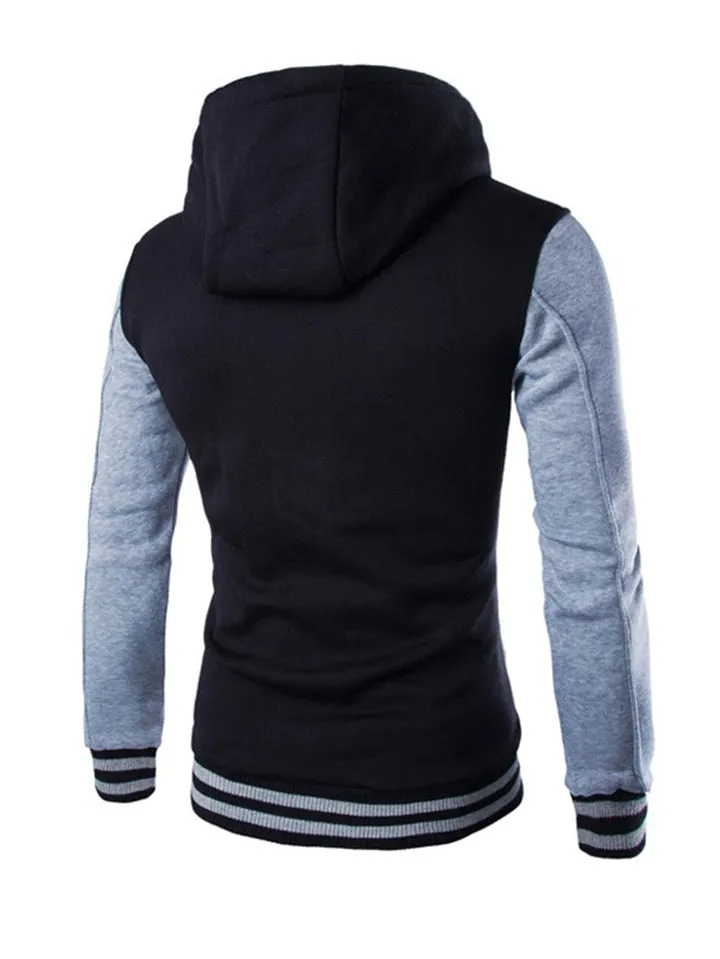 Men’s Slouchy Drawstring Hood Front Button Fastening Long Sleeve Sweatshirt