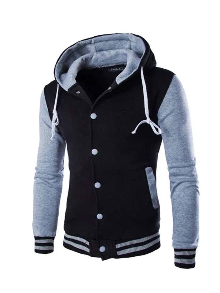 Men’s Slouchy Drawstring Hood Front Button Fastening Long Sleeve Sweatshirt