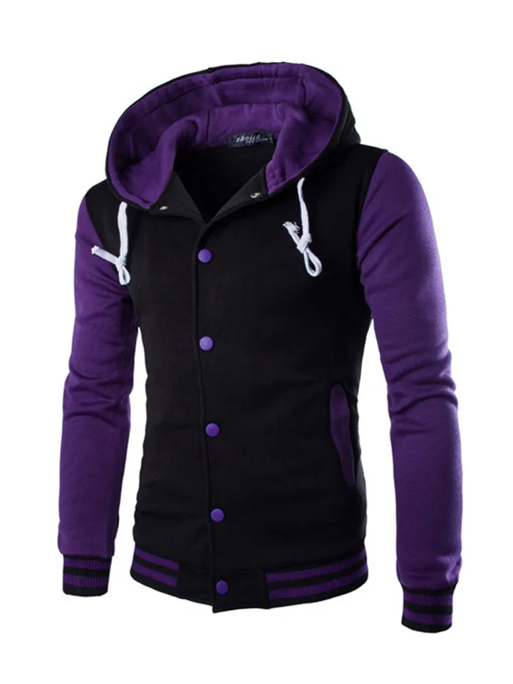 Men’s Slouchy Drawstring Hood Front Button Fastening Long Sleeve Sweatshirt