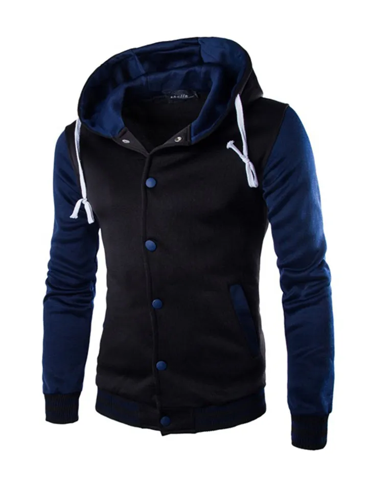 Men’s Slouchy Drawstring Hood Front Button Fastening Long Sleeve Sweatshirt