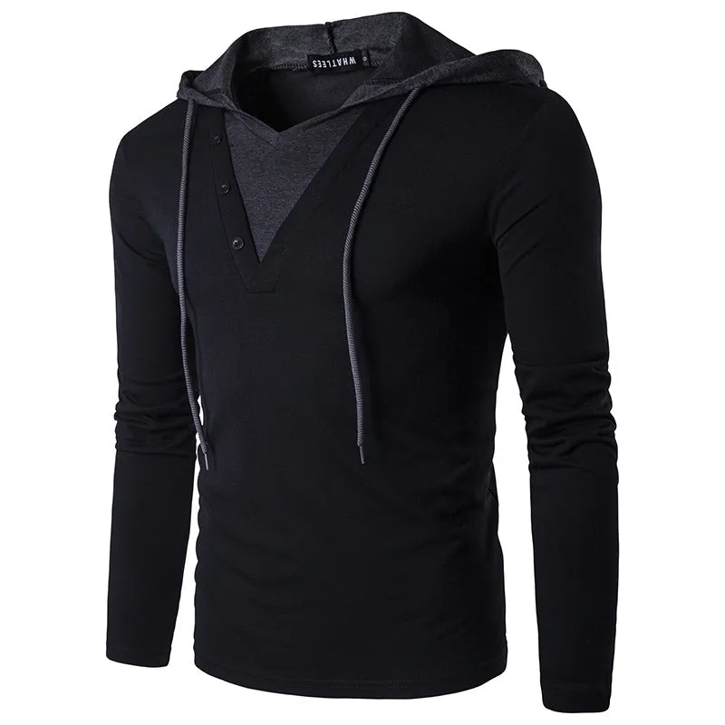 Men's Youth Personality Long Sleeves Color Block Hooded T-shirt