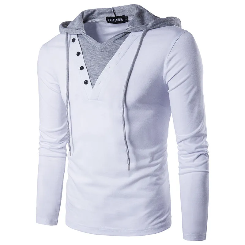 Men's Youth Personality Long Sleeves Color Block Hooded T-shirt