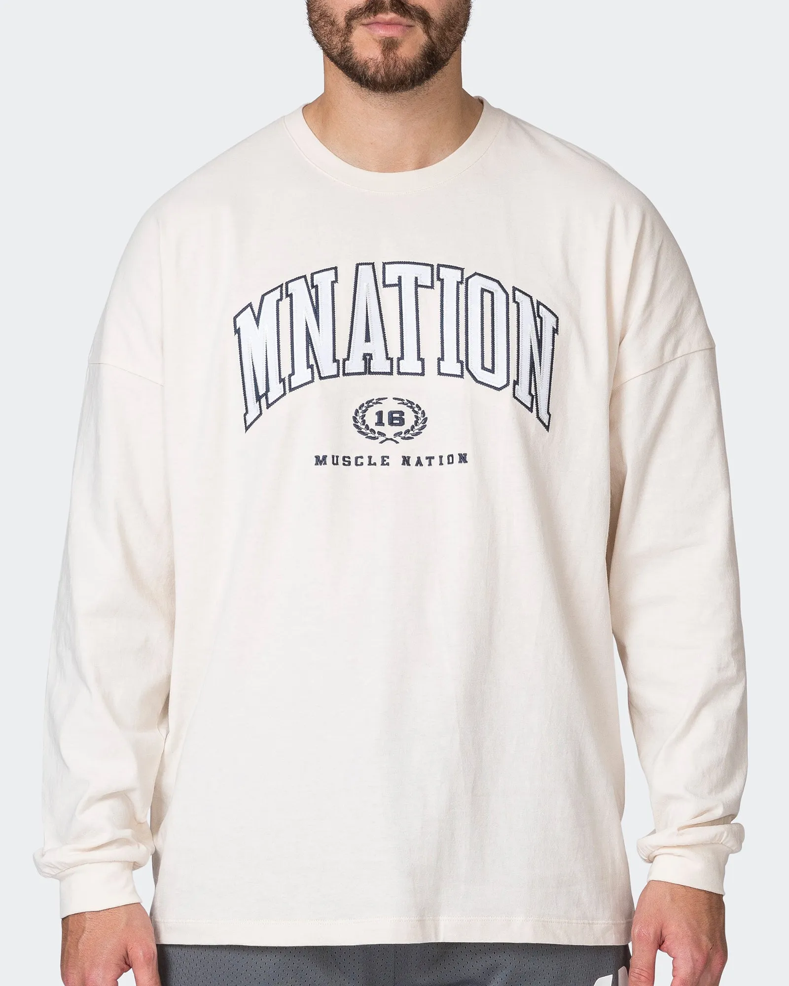 MN Varsity Oversized Long Sleeve Tee - Travertine