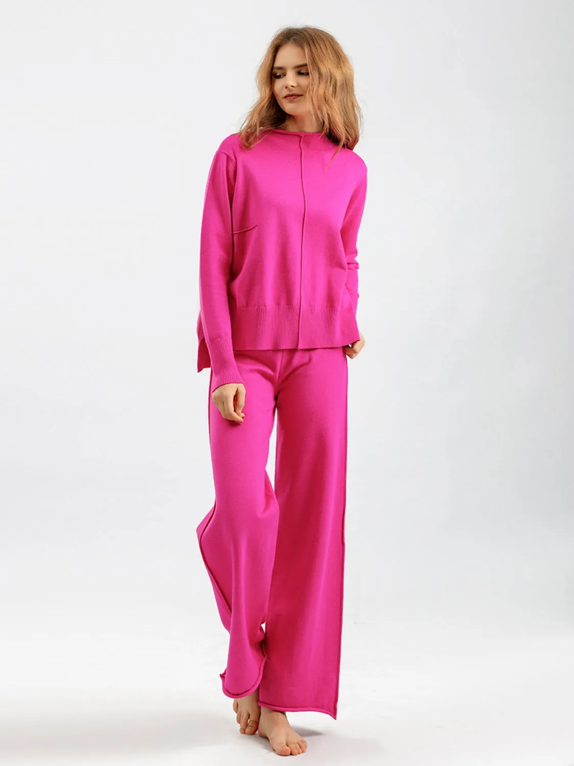 Mock Neck Long Sleeve Top and Pants Sweater Set