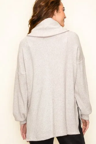 Oatmeal Slouchy Cowl Neck Waffle Top