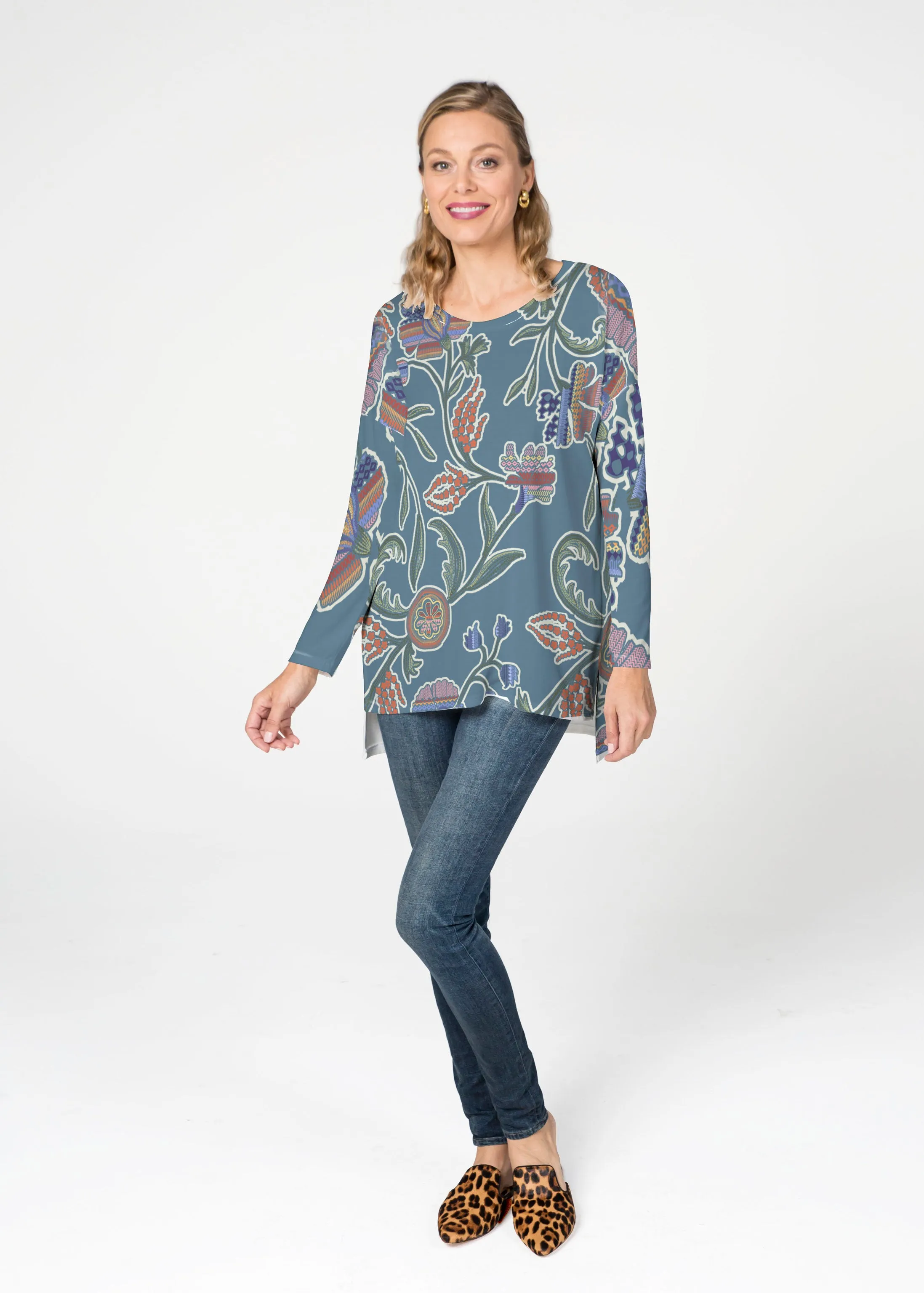 Patterns At Play Blue (7827) Slouchy Butterknit Top