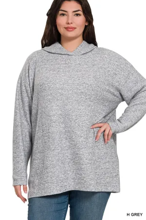 PLUS HOODED BRUSHED MELANGE HACCI SWEATE