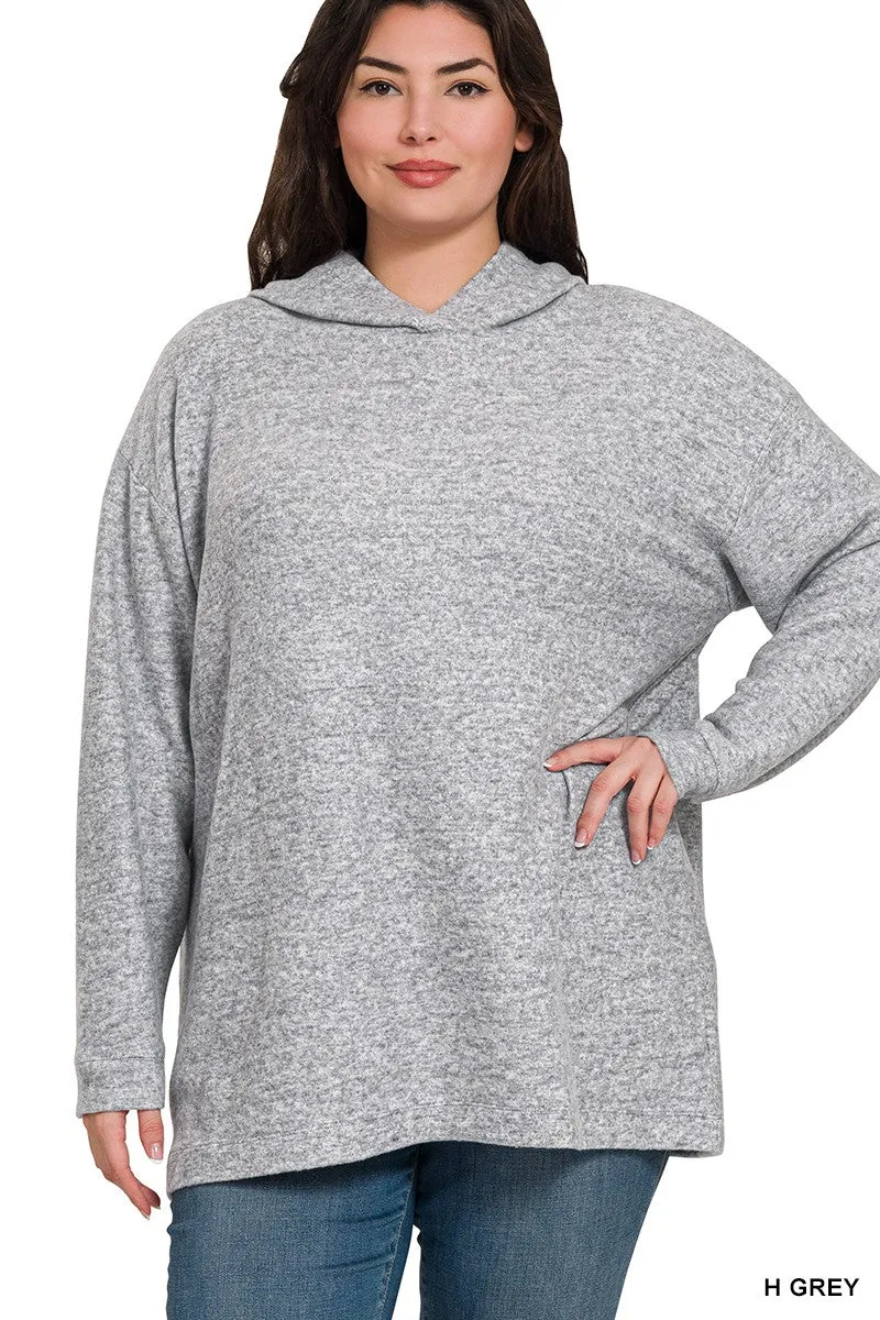 PLUS HOODED BRUSHED MELANGE HACCI SWEATE