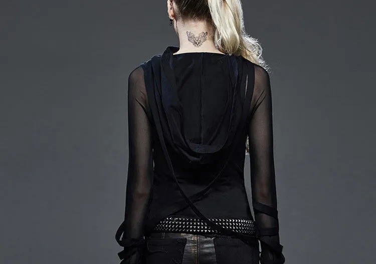 Punk//Gothic Top with meshed long sleeves and hood