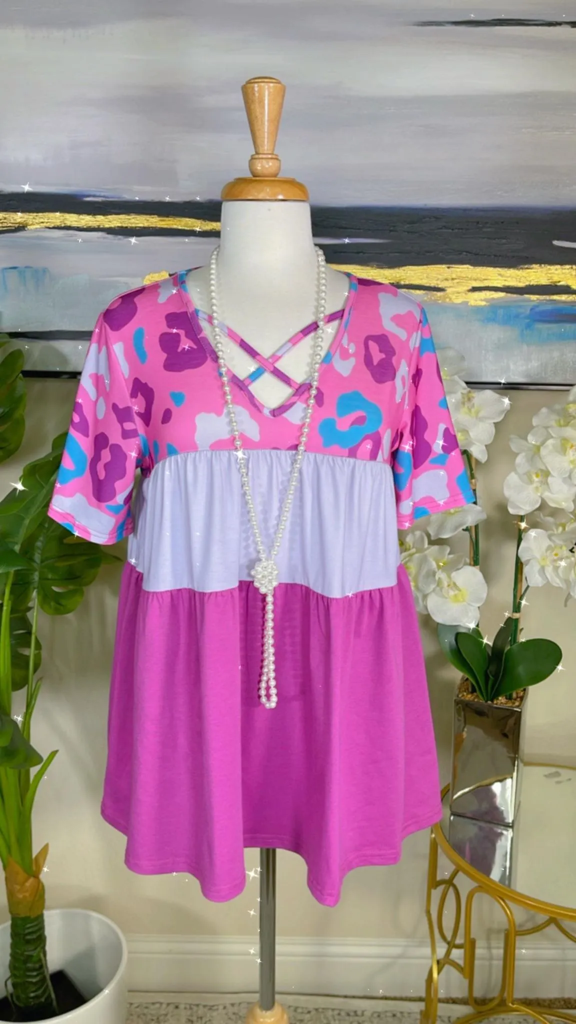 Purple, Lavender, Leopard baby doll top