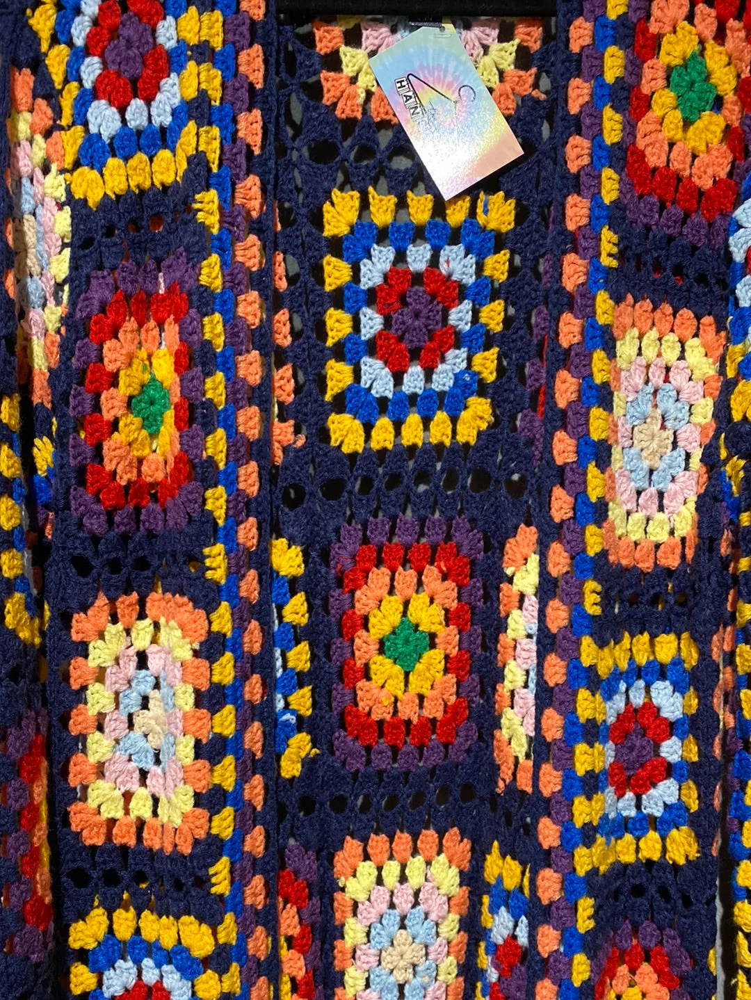 Rainbow Crochet Long Open Cardigain