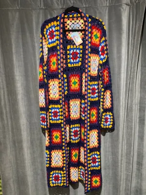 Rainbow Crochet Long Open Cardigain