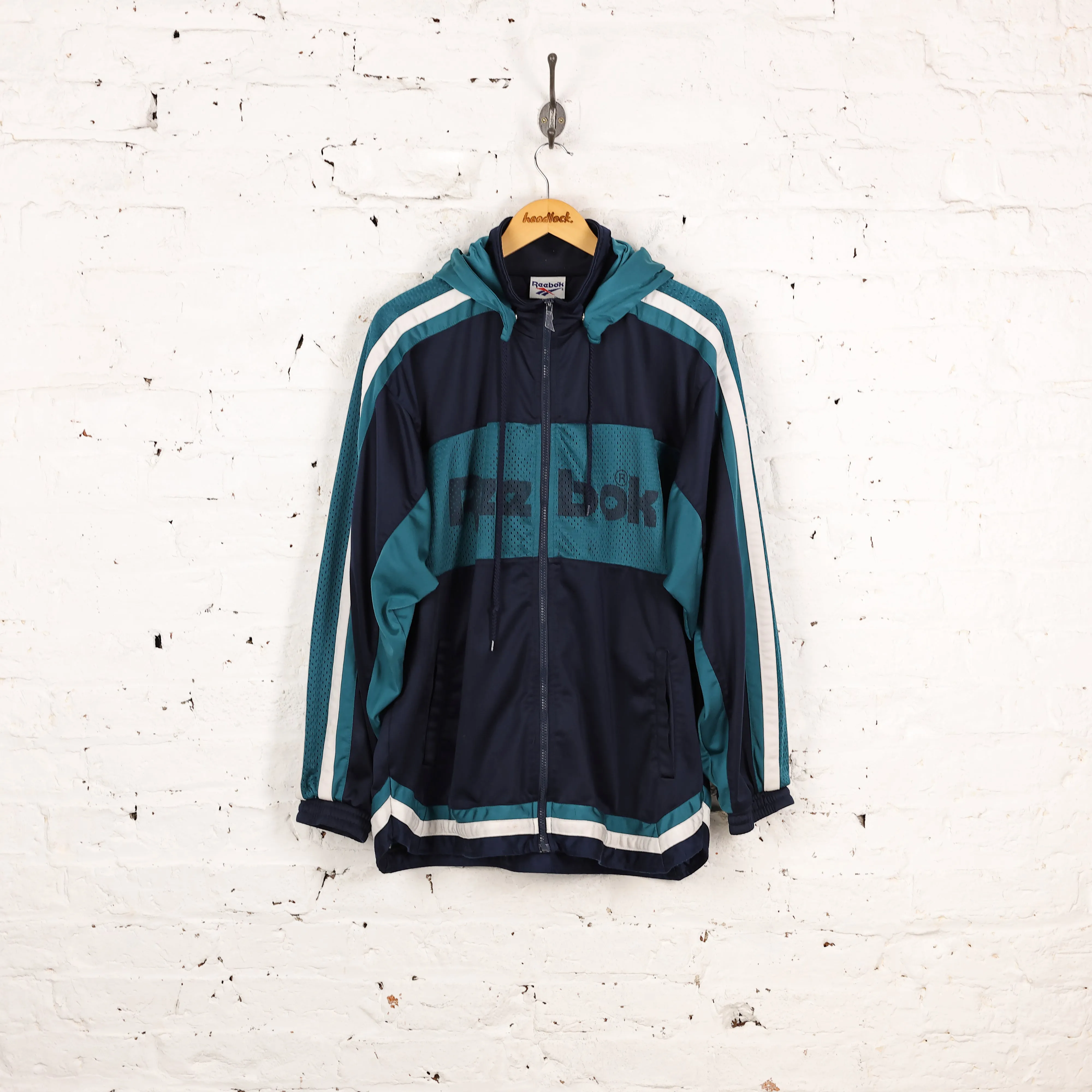 Reebok 90s Hooded Tracksuit Top Jacket - Blue - L