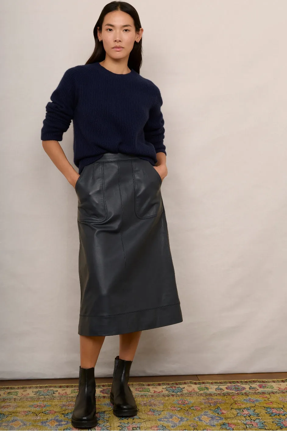 Remi Leather Skirt - Blue/Black