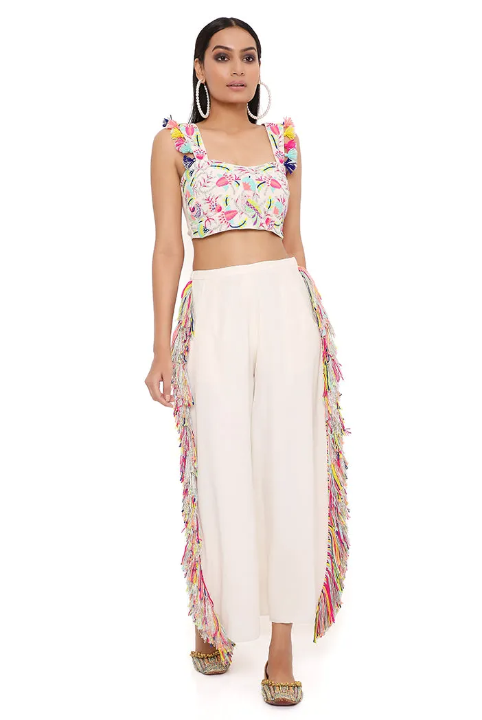 RENE STONE GEORGETTE EMBROIDERED BUSTIER WITH PLAIN CROPPED CULOTTE PANTS