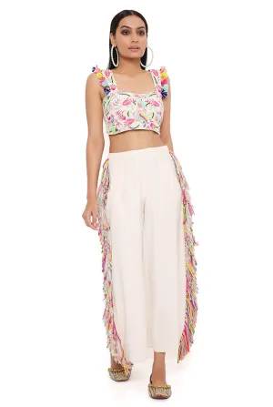 RENE STONE GEORGETTE EMBROIDERED BUSTIER WITH PLAIN CROPPED CULOTTE PANTS