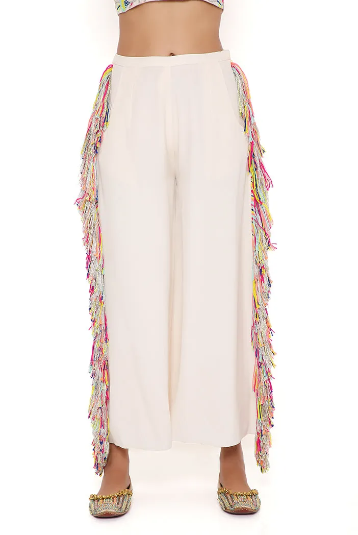 RENE STONE GEORGETTE EMBROIDERED BUSTIER WITH PLAIN CROPPED CULOTTE PANTS