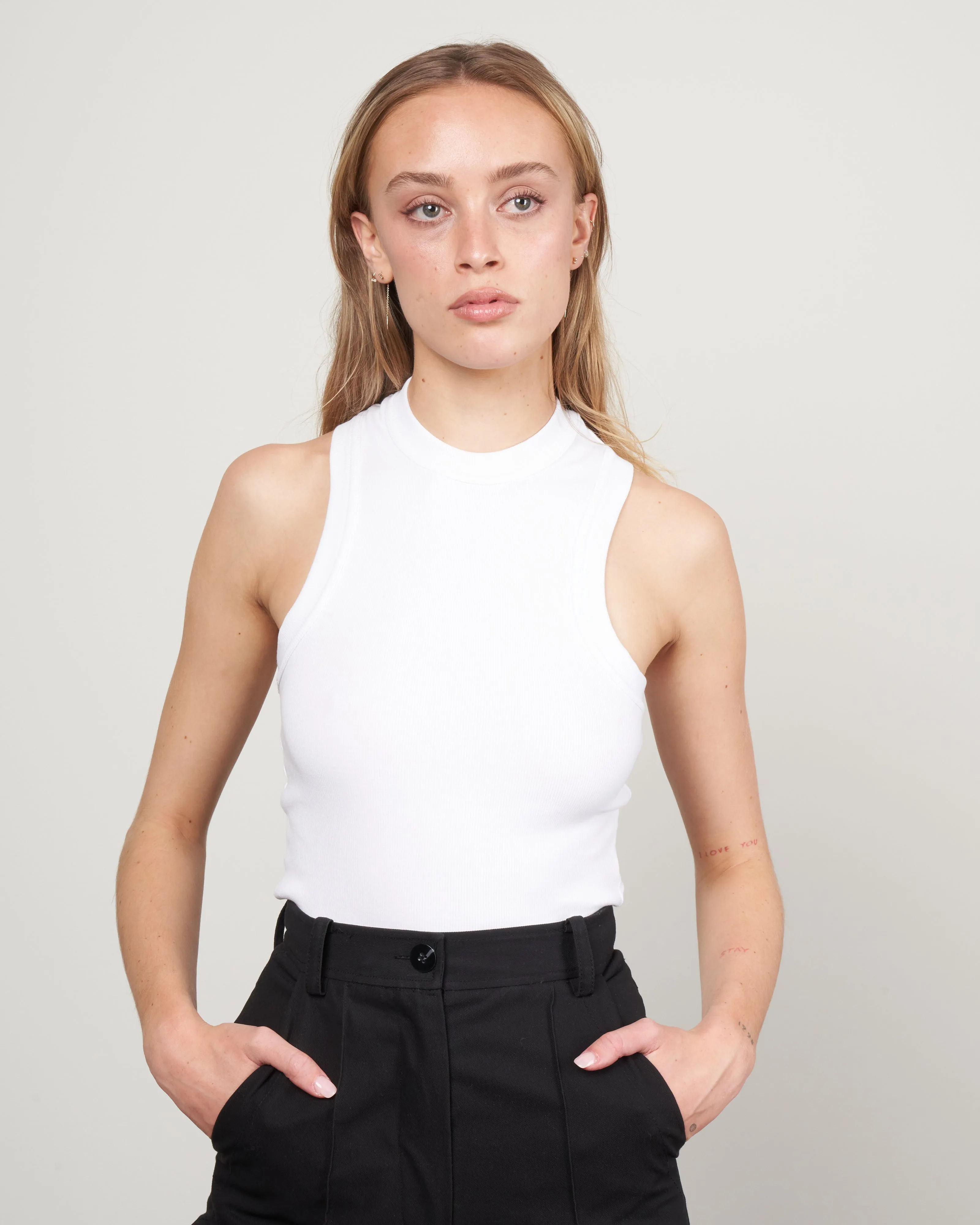 ribbed cropped tank - white white