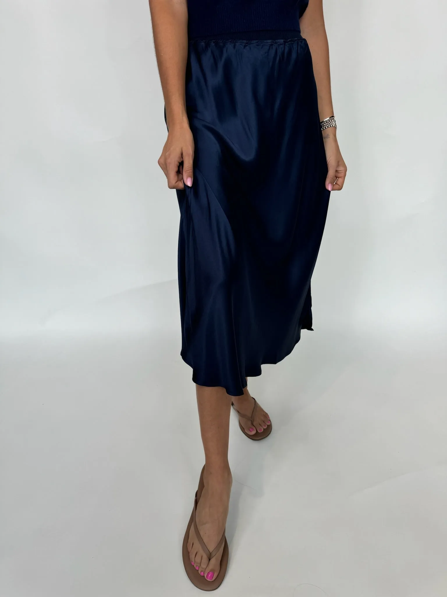 Rose and Crown Satin Skirt Navy