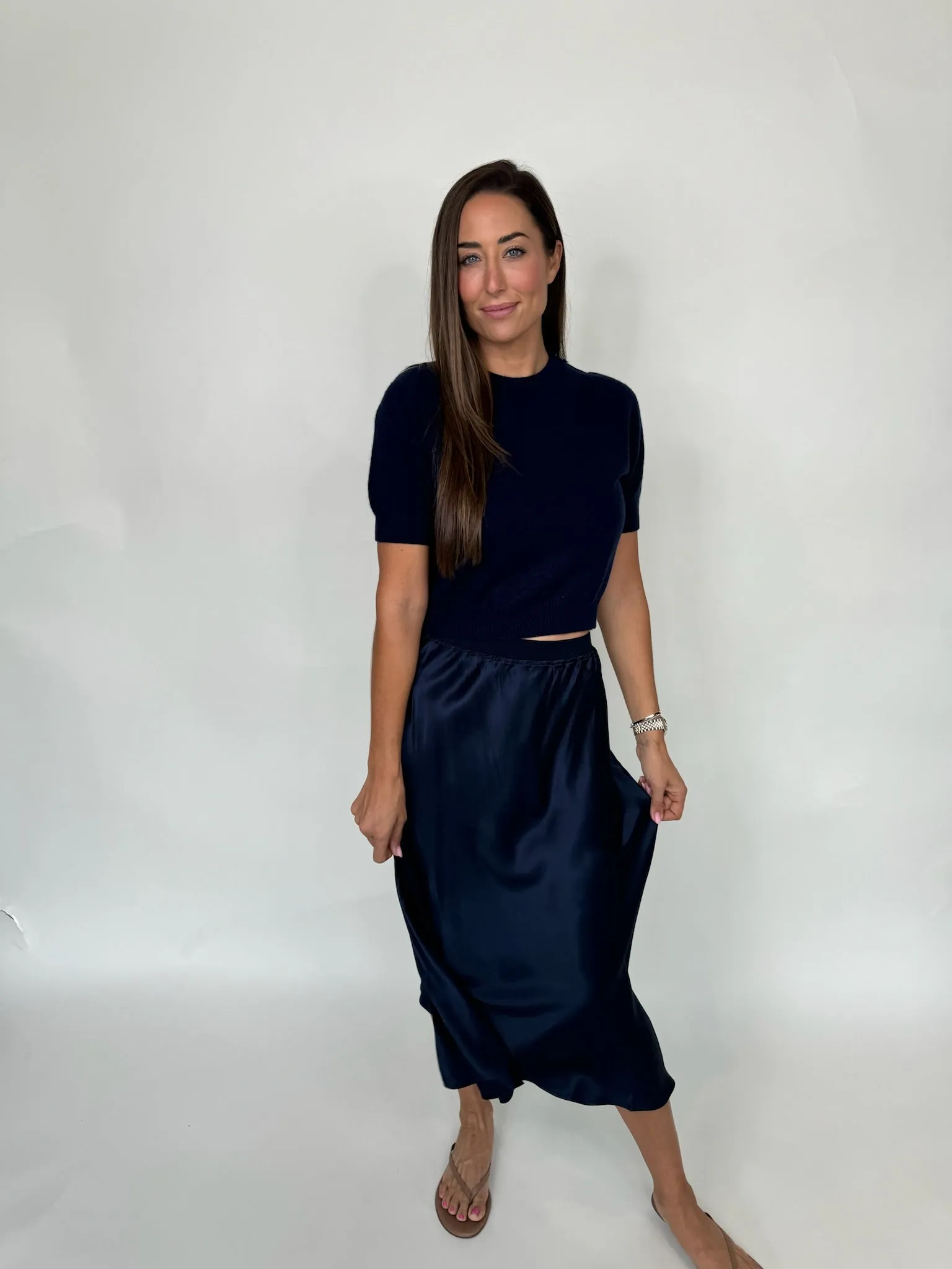 Rose and Crown Satin Skirt Navy