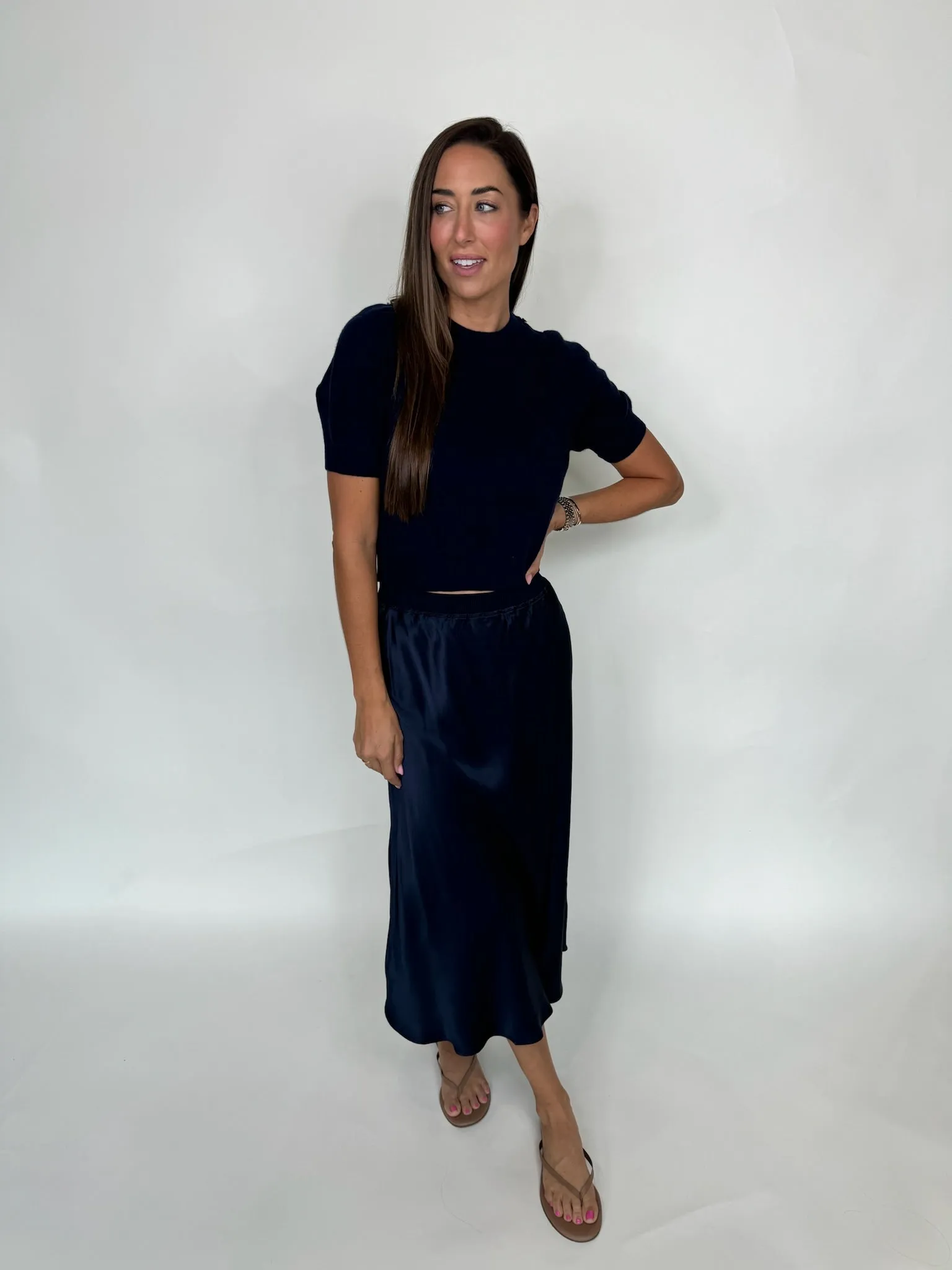 Rose and Crown Satin Skirt Navy