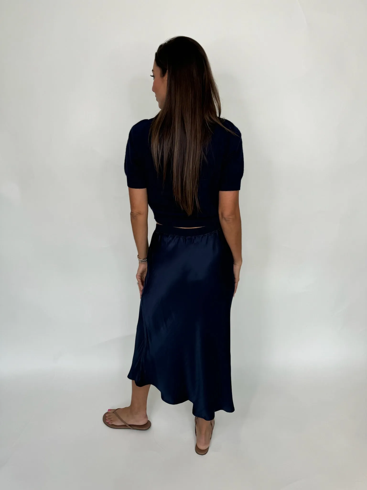 Rose and Crown Satin Skirt Navy