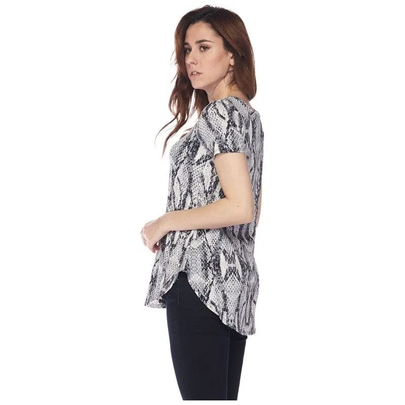 Round Hem Snake Print Tunic Top
