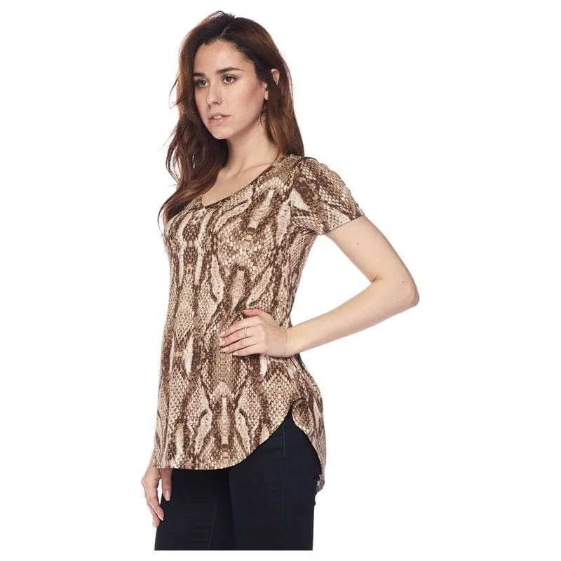 Round Hem Snake Print Tunic Top