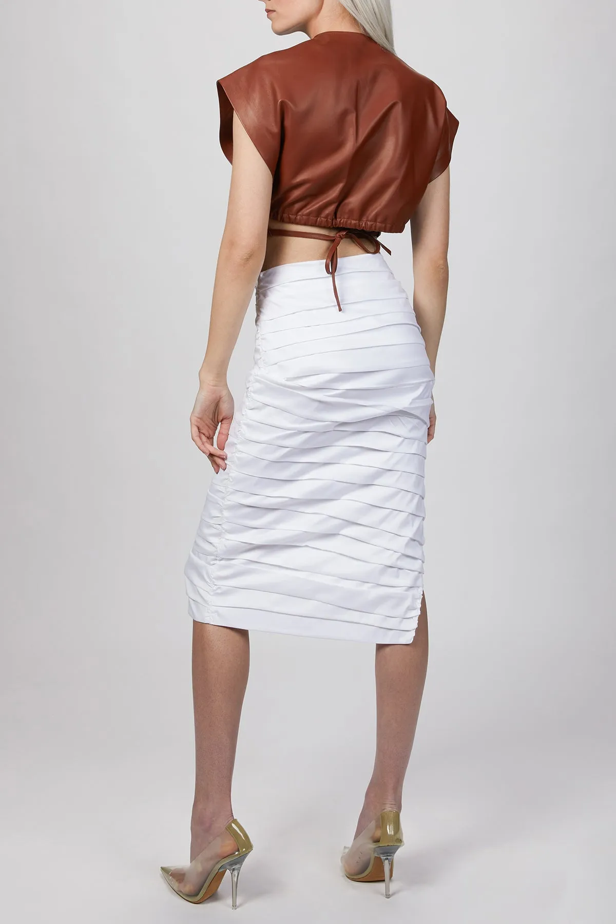 RUCHED MIDI SKIRT