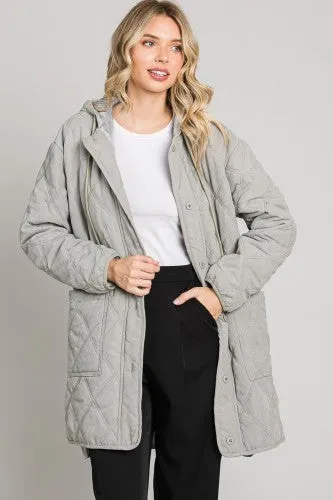 Sage Quilted Long Hooded Jacket