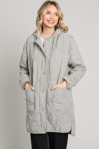 Sage Quilted Long Hooded Jacket