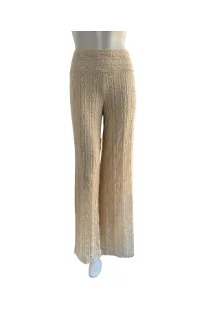 SARAH Textured Lace Lined Flared Pants Vanilla