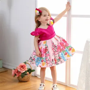 Satin Dress with Open Back and Bow for Little Girls - Pink