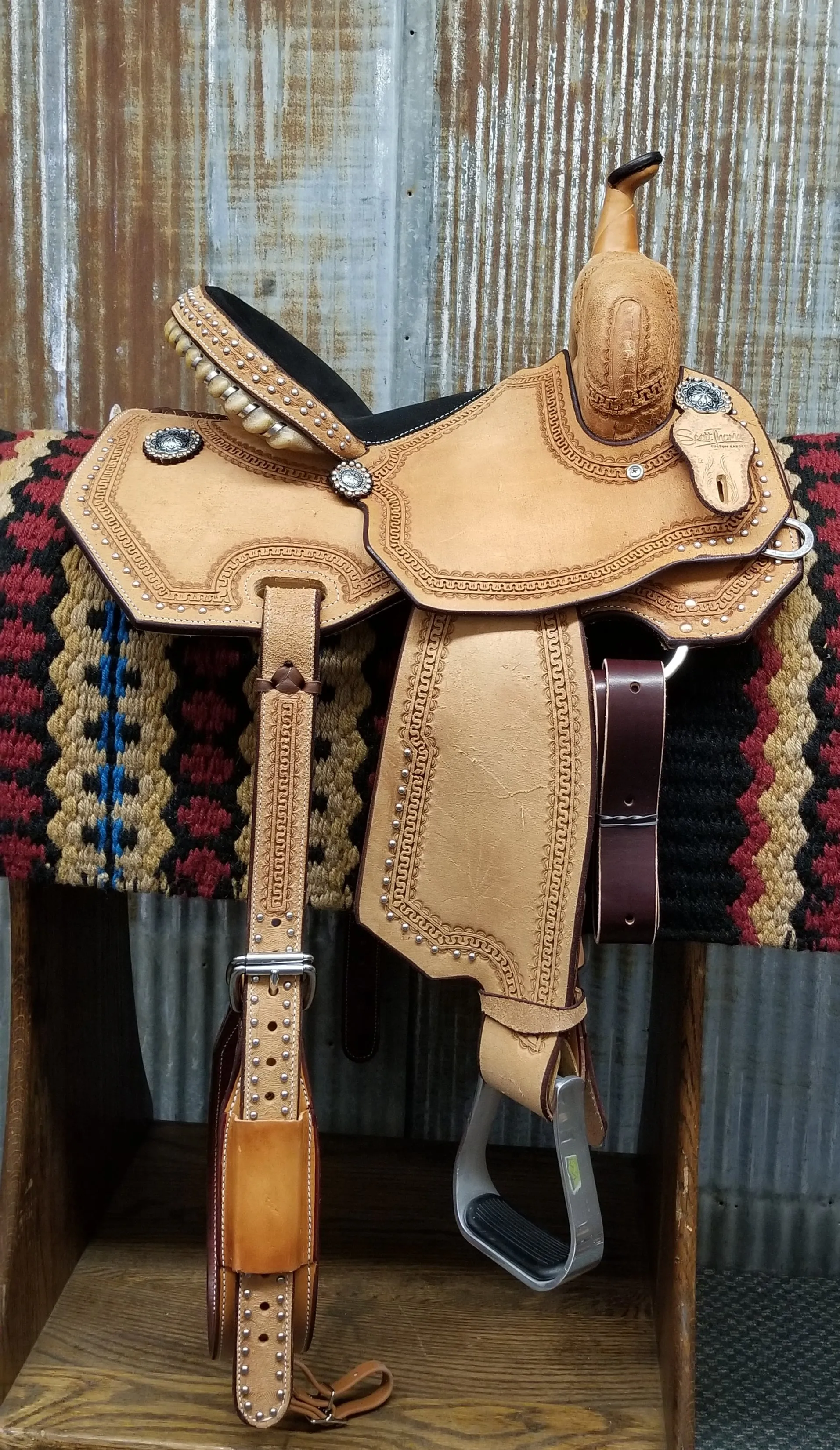 Scott Thomas Natural Leather Barrel Racer Saddle