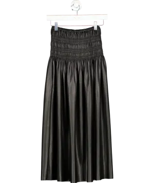 Self-Portrait Black Shirred Faux Leather Skirt UK S