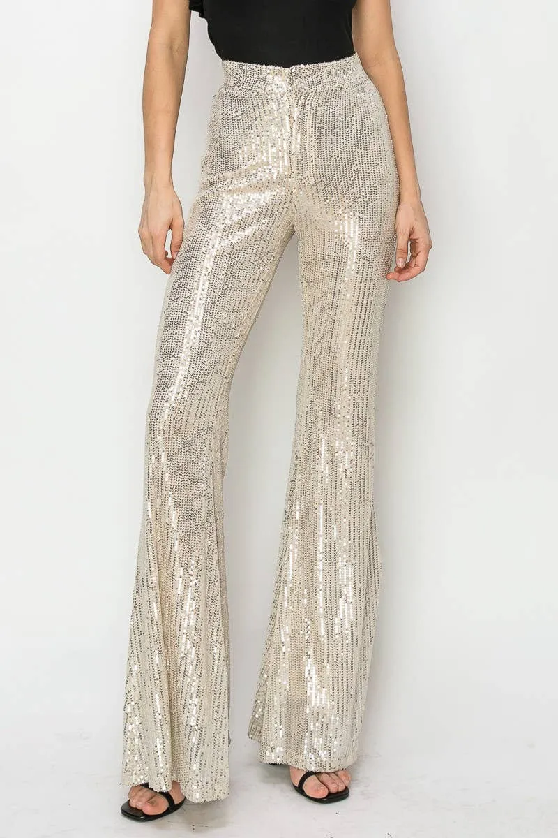 SEQUINS FLARED LEG PANTS