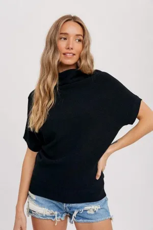 Short Sleeve Slouch Neck Dolman Pullover in Black