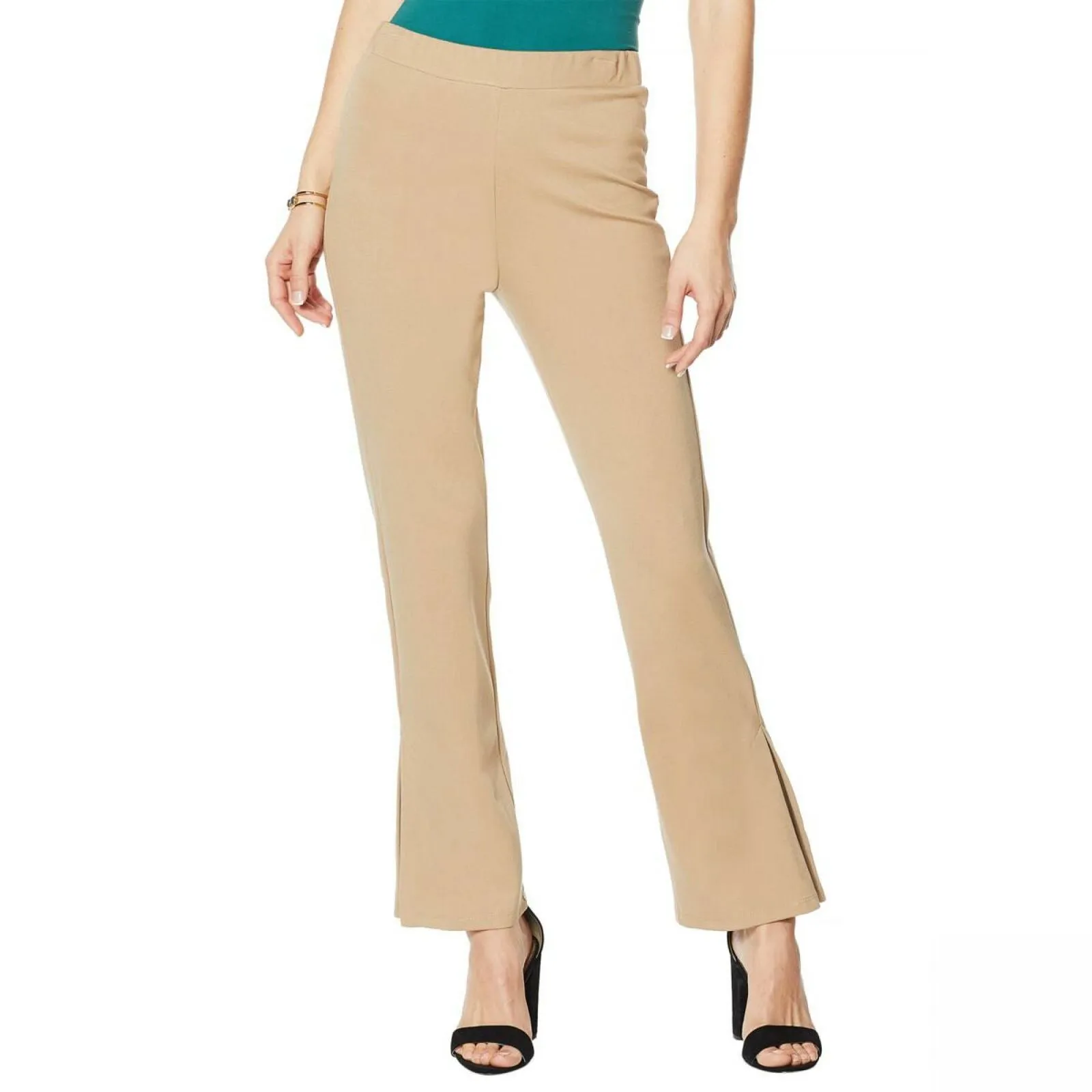 Slinky Brand Women's Pull On Flare Leg Pants Dark Taupe XL