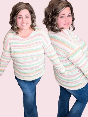Sofia Textured Long Sleeve Top in Candy Apple Stripes