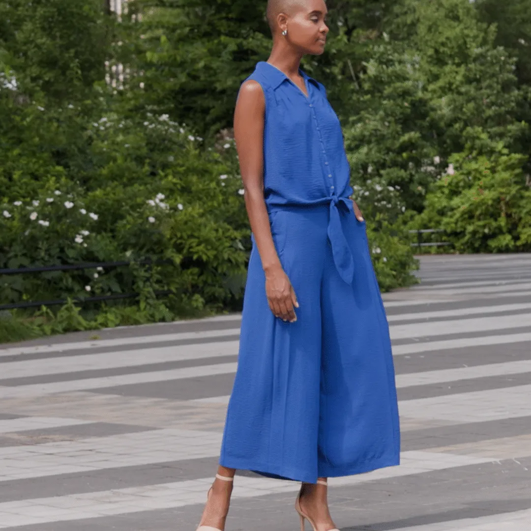 Soft Textured Rayon - Side Pocket Culotte Pant - Cobalt - Final Sale!