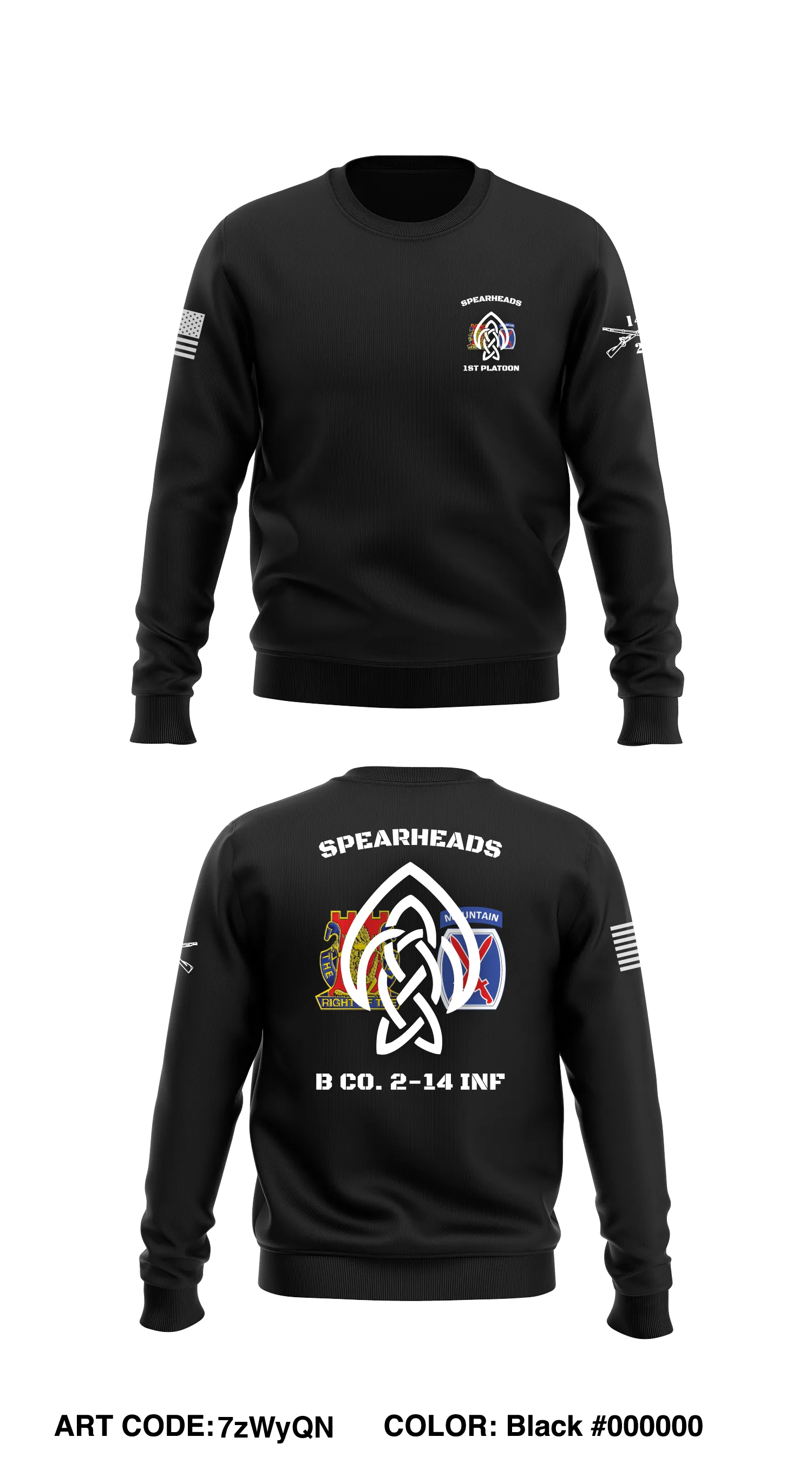 Spearheads 1st Plt B Co. 2-14 INF 10th Mountain Div Store 1 Core Men's Crewneck Performance Sweatshirt - 7zWyQN