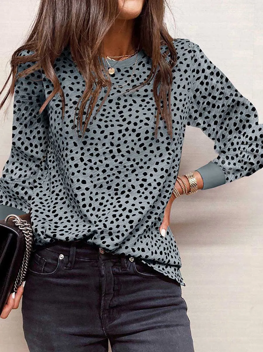 Stunncal Thin Printed Long Sleeve Loose Sweatshirt