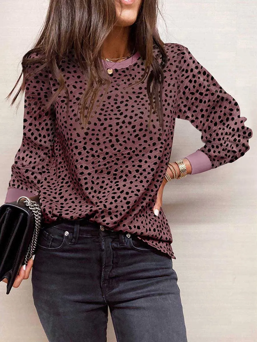 Stunncal Thin Printed Long Sleeve Loose Sweatshirt