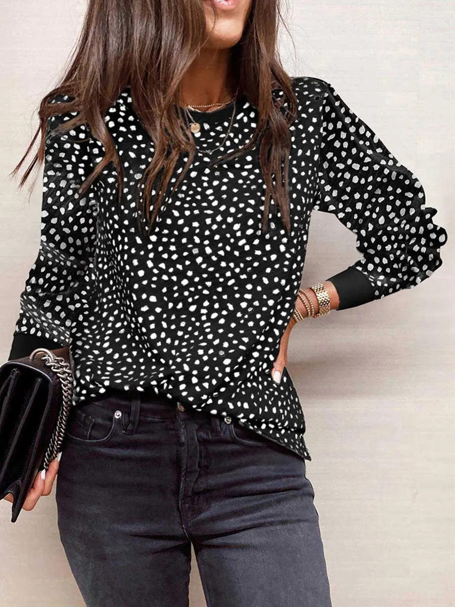 Stunncal Thin Printed Long Sleeve Loose Sweatshirt