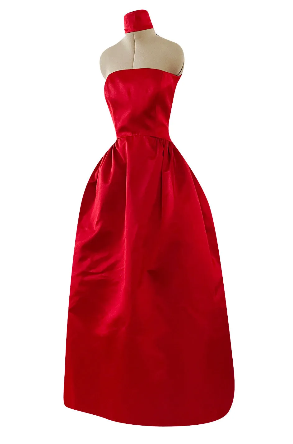 Stunning 1980s Saks Fifth Avenue Red Silk Satin Dress w Unusual Attached Collar Detail