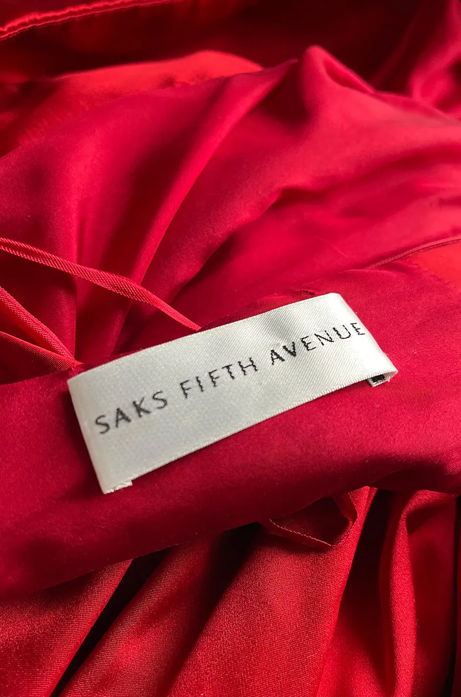 Stunning 1980s Saks Fifth Avenue Red Silk Satin Dress w Unusual Attached Collar Detail