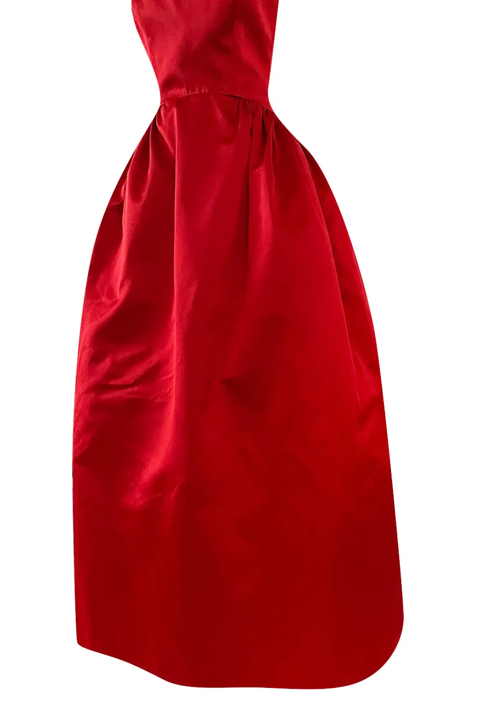 Stunning 1980s Saks Fifth Avenue Red Silk Satin Dress w Unusual Attached Collar Detail