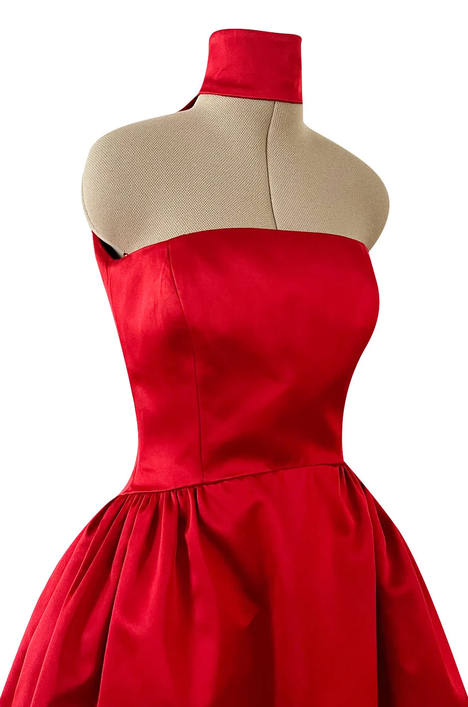 Stunning 1980s Saks Fifth Avenue Red Silk Satin Dress w Unusual Attached Collar Detail