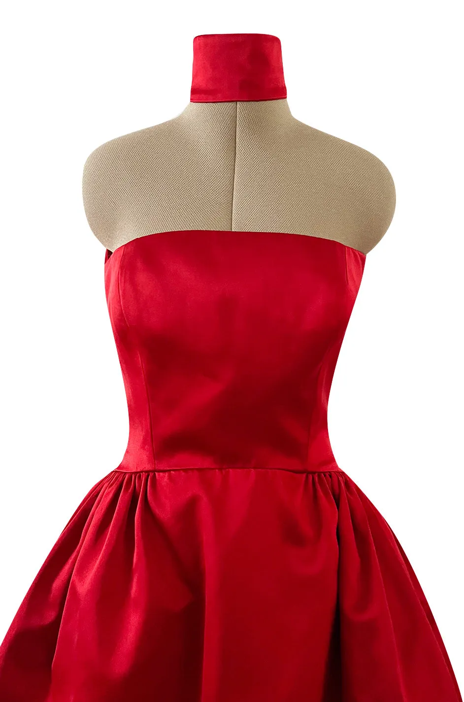 Stunning 1980s Saks Fifth Avenue Red Silk Satin Dress w Unusual Attached Collar Detail